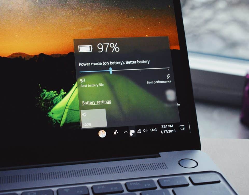 turn-on laptop displaying 97 percent battery