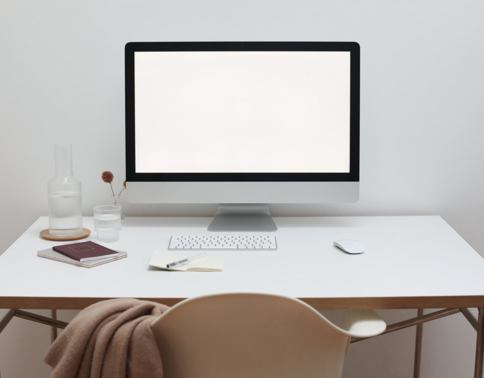 Free Stylish workspace with computer and simple furniture Stock Photo