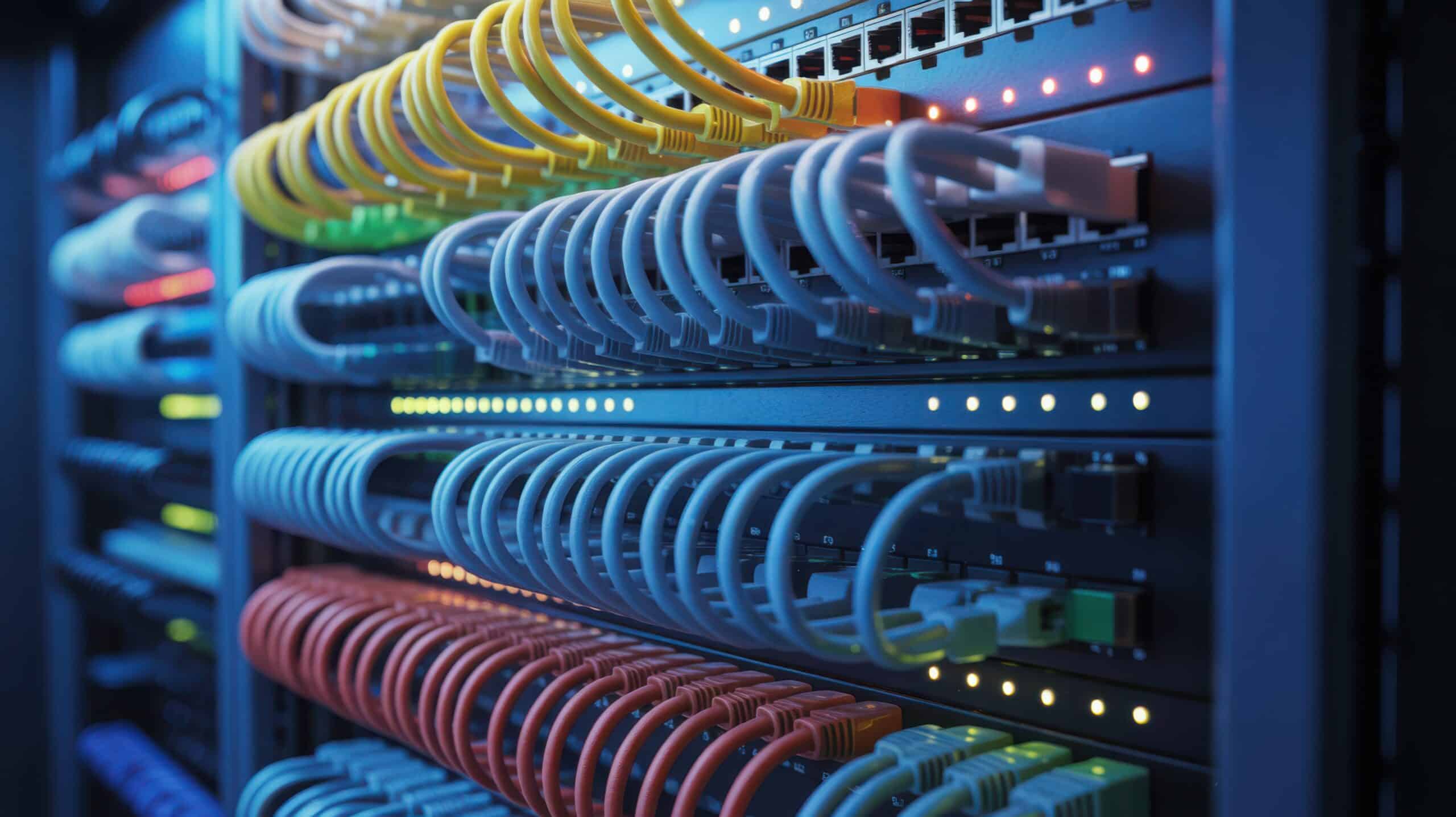 Network infrastructure server rack ethernet cables